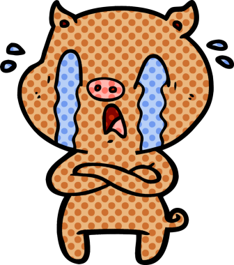 Bir insan tarafından çizilmiş ağlayan domuz çizgi filmi.