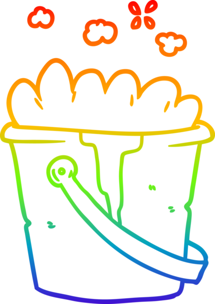 Bir insan tarafından çizilmiş bir kova sabunlu suyun çizimi.