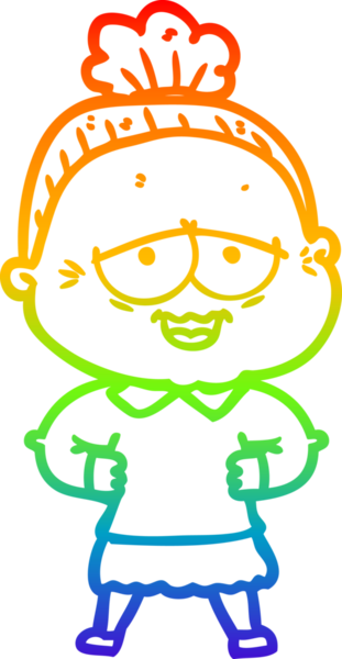 Gökkuşağı gradyan çizgi çizimi Bir insan tarafından çizilmiş mutlu yaşlı kadın