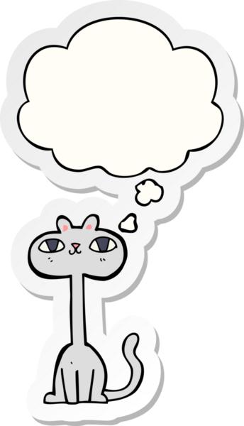 Düşünce baloncuklu çizgi film kedisi insan tarafından çizilmiş bir çıkartma.