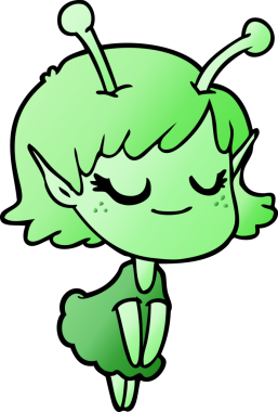 Bir insan tarafından çizilmiş gülümseyen uzaylı kız çizgi filmi.