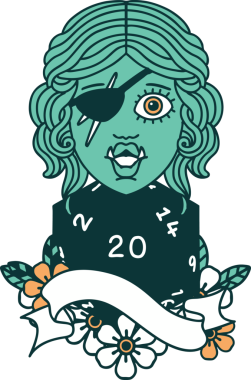 Retro Dövme Biçimi Bir insan tarafından çizilmiş 20 zarlı yarı ork