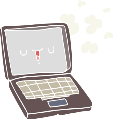 bir insan tarafından çizilmiş düz renkli çizgi film bilgisayarı