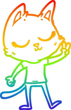 Sakin bir çizgi film kedisinin çizdiği gökkuşağı gradyanı bir insan tarafından çizilmiş barış işareti.