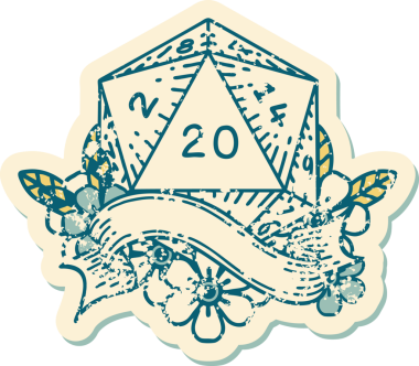 Retro Dövme Biçimi Doğal 20 D20 zar bir insan tarafından çizildi