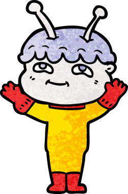 Bir insan tarafından çizilmiş dost canlısı çizgi film uzay adamı.