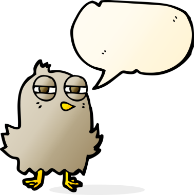 Bir insan tarafından çizilmiş konuşma baloncuklu komik çizgi film kuşu.