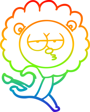 Gökkuşağı gradyan çizgi çizimi bir insan tarafından çizilmiş koşu aslanı