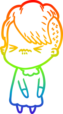 Gökkuşağı gradyan çizgi çizimi Bir insan tarafından çizilmiş sinirli hippi kız