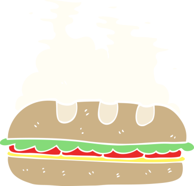 Bir insan tarafından çizilmiş büyük sandviçin düz renk çizimi