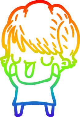 Gökkuşağı gradyan çizgi çizimi bir insan tarafından çizilmiş bir karikatür kadın