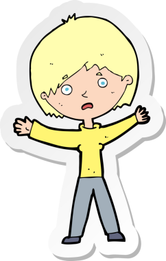 Bir insan tarafından çizilmiş endişeli bir karikatür çıkartması.