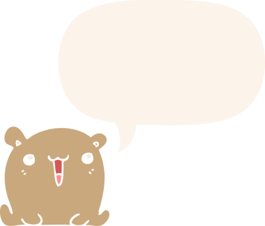 Bir insan tarafından çizilmiş konuşma baloncuğu olan sevimli çizgi film ayısı.