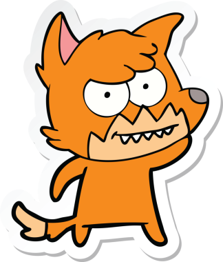 Bir insan tarafından çizilmiş sırıtan tilki çizgi filminin çıkartması