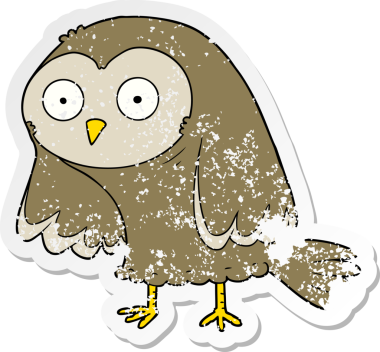 Bir insan tarafından çizilmiş karikatür baykuşunun sıkıntılı çıkartması