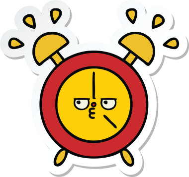 Bir insan tarafından çizilmiş şirin bir çizgi film çalar saatinin çıkartması.