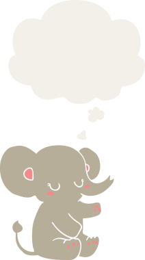 Düşünce baloncuğu olan karikatür fili insan tarafından çizilmiş.