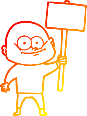 Bir insan tarafından çizilmiş tabelayla bakan kel bir adamın sıcak çizgi çizimi.