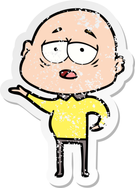 Bir insan tarafından çizilmiş yorgun ve kel bir adamın sıkıntılı çıkartması.