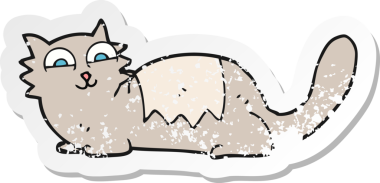 Bir insan tarafından çizilmiş bir karikatür kedinin gerilmiş çıkartması.