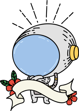 Bir insan tarafından çizilmiş dövmeli astronot afişi.