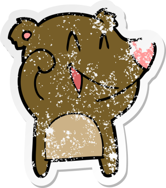 Bir insanın çizdiği gülen ayı karikatürünün sıkıntılı çıkartması.