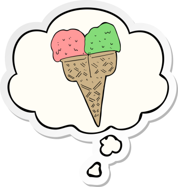 Düşünce baloncuklu karikatür dondurması insan tarafından çizilmiş bir çıkartma.