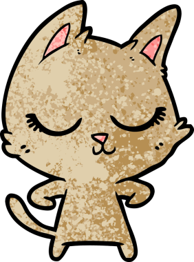 Bir insan tarafından çizilmiş sakin çizgi film kedisi.