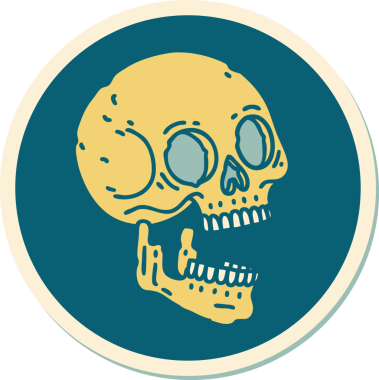 Bir insan tarafından çizilmiş bir kafatasının geleneksel stiliyle dövme çıkartması.