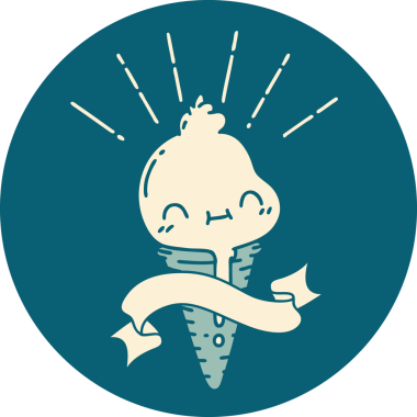 Bir insan tarafından çizilmiş dövme stili dondurma karakterinin simgesi