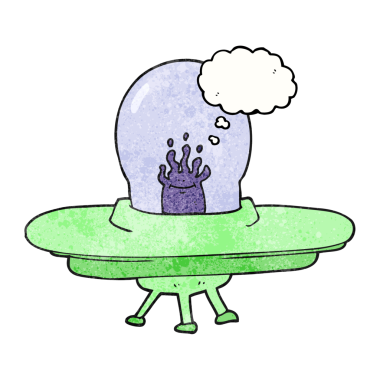 Serbest çizim düşünce balonu desenli uçan daire bir insan tarafından çizilmiş.