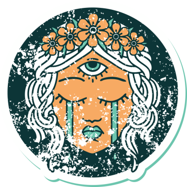 Bir insan tarafından çizilmiş mistik üçüncü gözün ağlayan kadın yüzünün sembolik dövmeli görüntüsü.