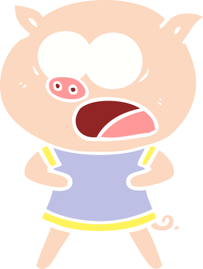 Bir insan tarafından çizilmiş düz renkli çizgi film domuzu.