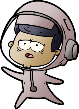 Bir insan tarafından çizilmiş yorgun astronot çizgi filmi.