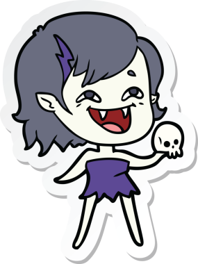 Bir insan tarafından çizilmiş, gülen vampir bir kızın çıkartması.