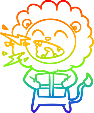 Gökkuşağı gradyan çizgi çizimi bir insan tarafından çizilmiş kükreyen bir aslan