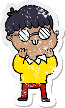 Bir insan tarafından çizilmiş gözlük takan çizgi film karakterinin sıkıntılı çıkartması.