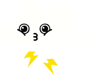 Bir insan tarafından çizilmiş bir fırtına bulutunun düz renkli retro karikatürü