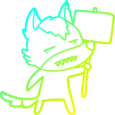 Bir insan tarafından çizilmiş dişleri gösteren işaret levhası olan bir kurt çizgi çizimi.