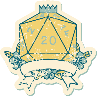 Retro Dövme Biçimi Doğal 20 kritik vuruş D20 zar bir insan tarafından çizildi