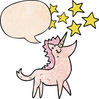 bir insan tarafından çizilmiş eski moda konuşma baloncuklu tek boynuzlu at.