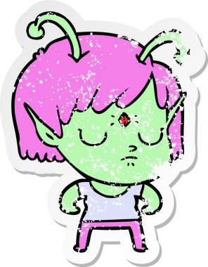 Bir insan tarafından çizilmiş uzaylı bir kızın sıkıntılı çıkartması.