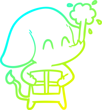 Bir insanın çizdiği suyu püskürten şirin bir filin soğuk eğimli çizgisi.