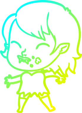 Bir insan tarafından çizilmiş yanağında kan olan vampir bir kızın çizdiği soğuk çizgi.