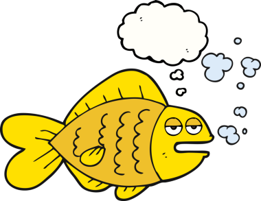 Serbest çizim düşünce balonu karikatürü Bir insan tarafından çizilmiş komik balık