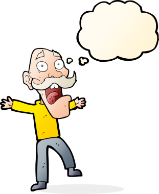 Karikatür bir insan tarafından çizilen düşünce baloncuğuyla yaşlı adamı şok etti.