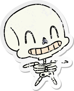 Bir insan tarafından çizilmiş ürkütücü kawaii iskeletinin serbest çizilmiş bir çıkartması.