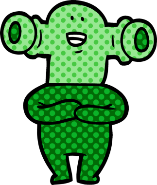 Bir insan tarafından çizilmiş dostane bir uzaylı çizgi filmi.