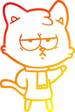 Bir insan tarafından çizilmiş kışlık kıyafetlerle sıkılmış çizgi film kedisinin sıcak çizgi çizimi