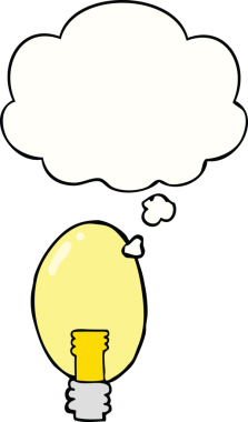 Bir insan tarafından çizilmiş düşünce baloncuklu karton elektrik ışığı.